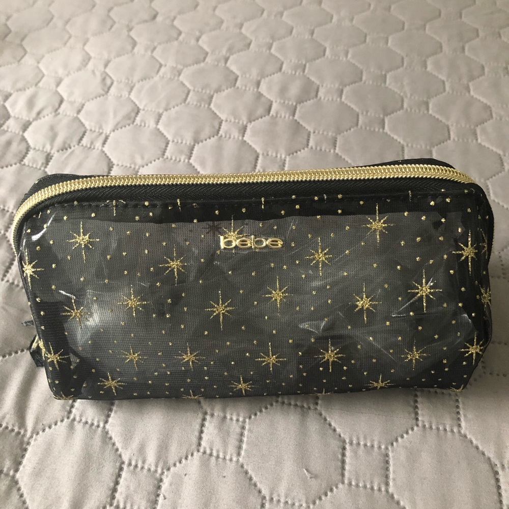 Black and gold bebe makeup bag